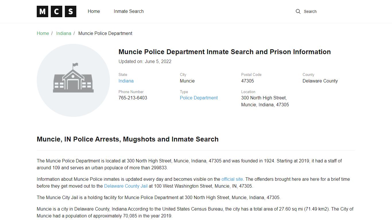 Muncie, IN Police and Jail Records
