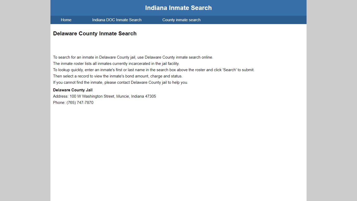 Delaware County Jail Inmate Search - Indiana Inmate Search